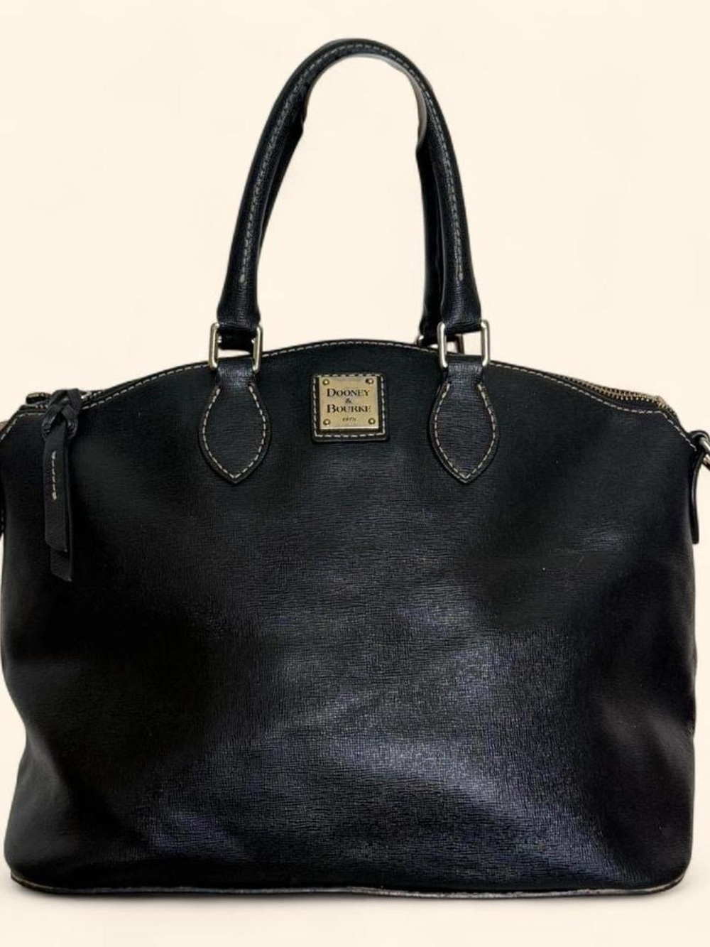 Dooney & Bourke Black Leather Tote with silver Plaque
